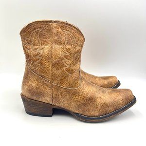 Roper Womens Size 7.5‎ Shay Tan Faux Vegan Vintage Leather Western Ankle Boots